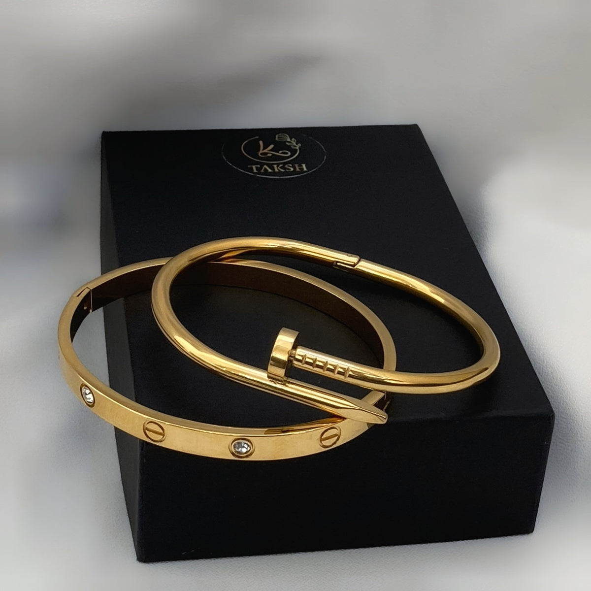 Gold nail and love band combo
