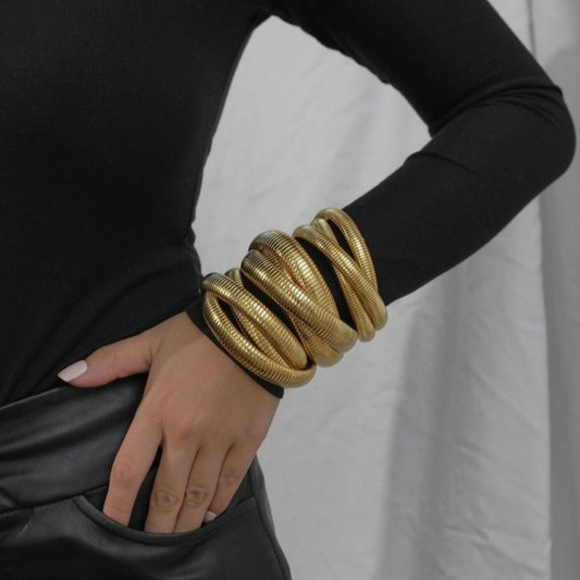 18k Gold Plated Chunky inter-wined triple layer bracelet