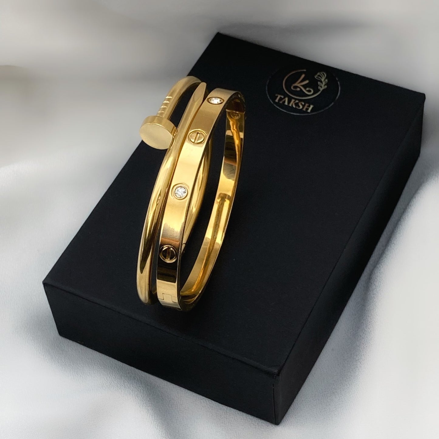 Gold nail and love band combo