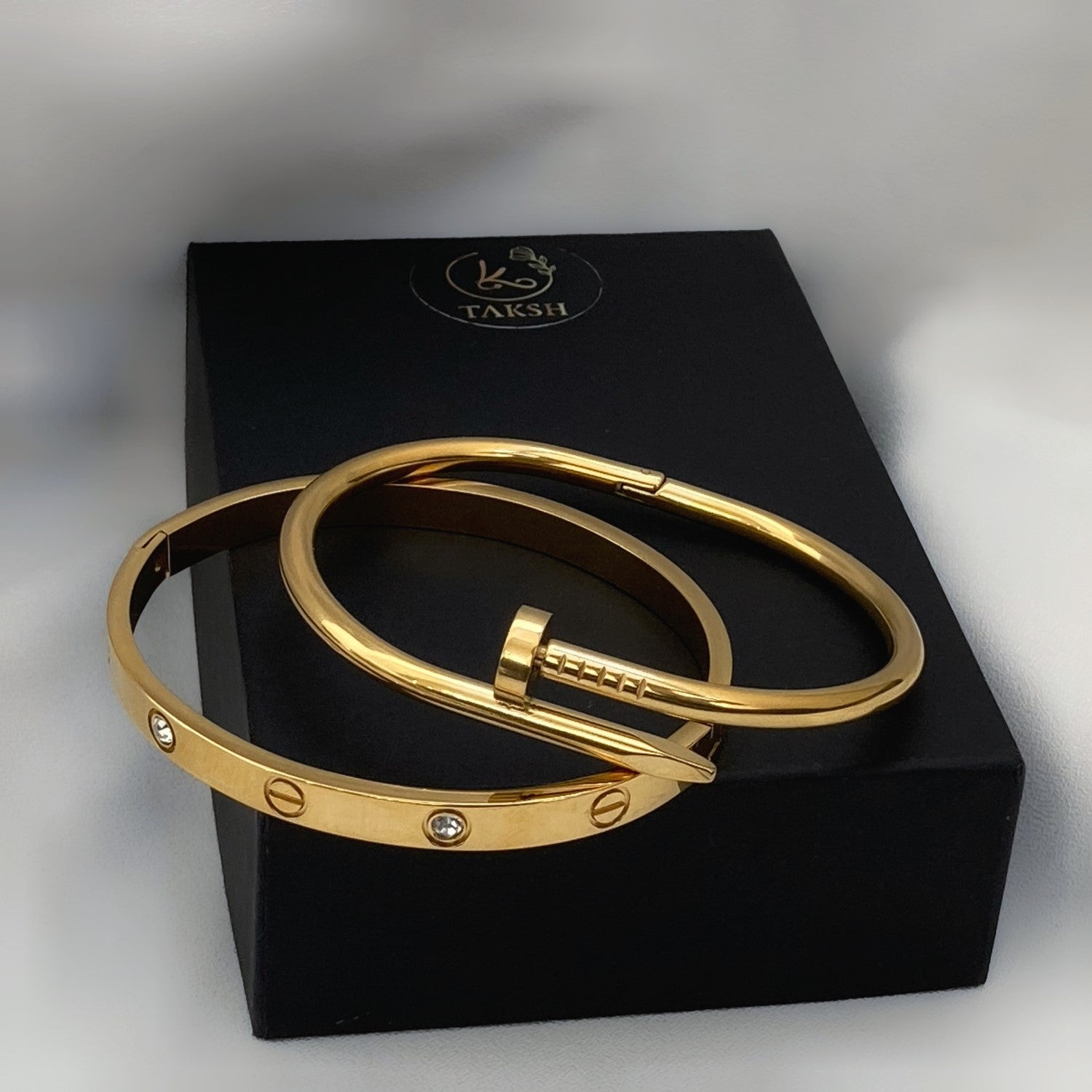 Gold nail and love band combo