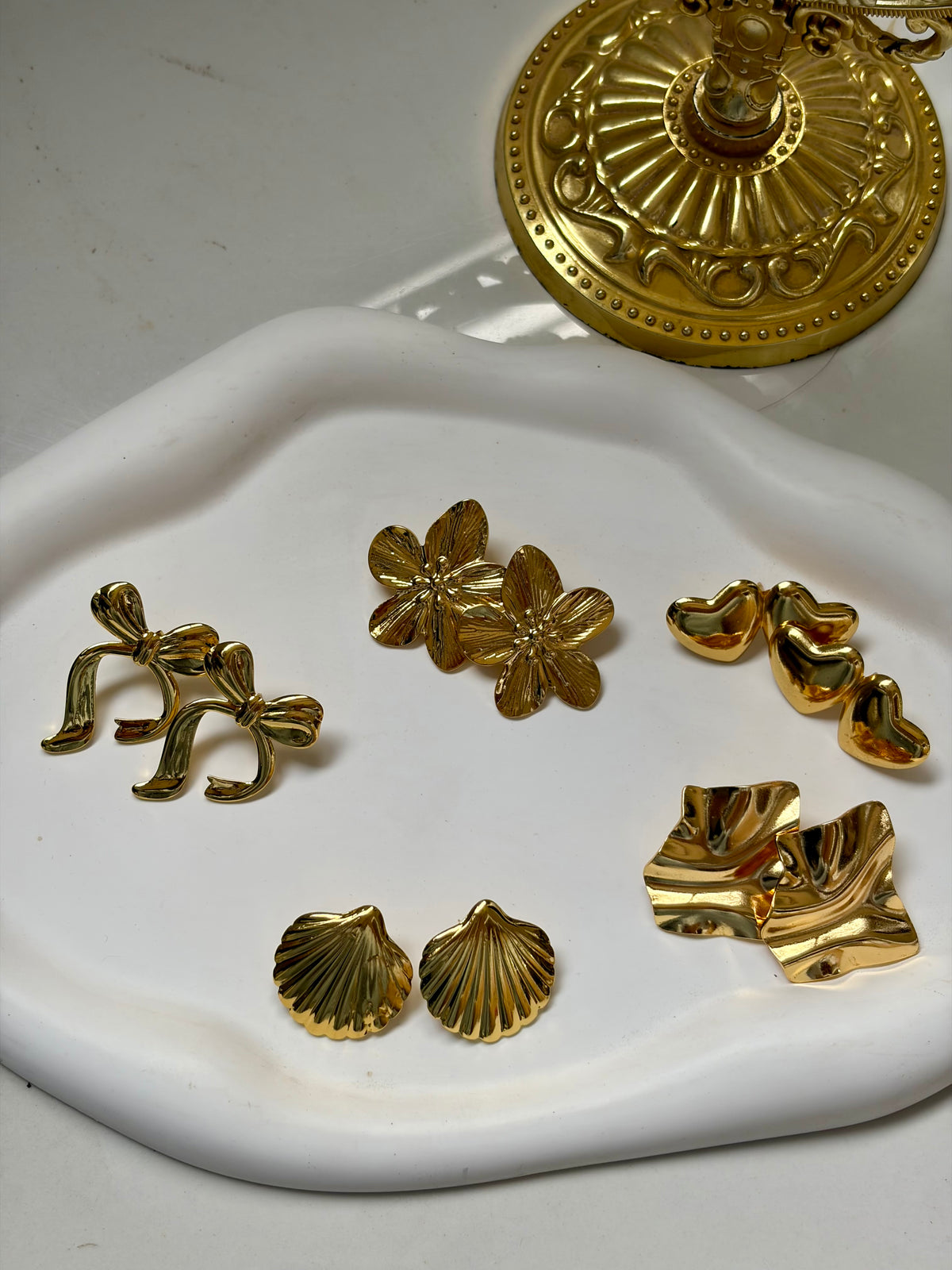 3-Piece Gold Stainless Steel Stud Earrings Set