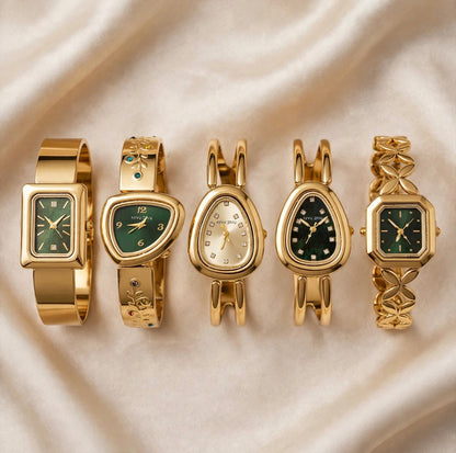 Aly vintage gold-tone stainless steel watches in five styles