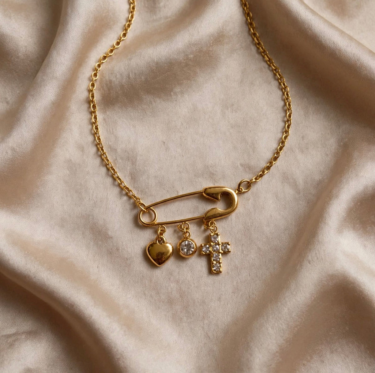 SAFETY PIN CHARM- CROSS