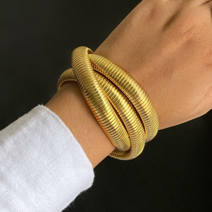 18k Gold Plated Chunky inter-wined triple layer bracelet